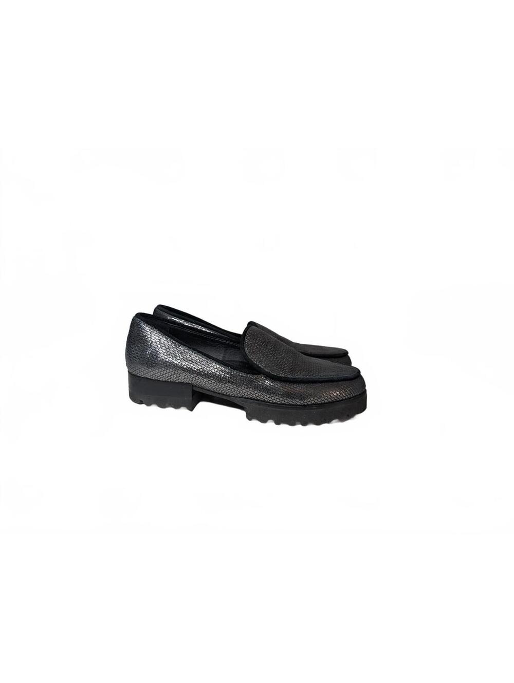 Donald J Pliner Ellen Metallic Platform Loafers Black Silver Leather Women’s 6.5